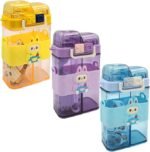 Cool Kids Water Bottle, 500ml, Safety Lock, Plastic Medium Bottle Of Water With Plastic Shalimo and Fabric Strap For Kids - Multicolor