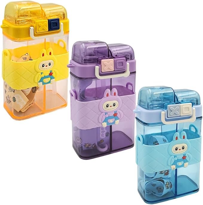 51hVeDkZCYL._AC_SX679_ Cool Kids Water Bottle, 500ml, Safety Lock, Plastic Medium Bottle Of Water With Plastic Shalimo and Fabric Strap For Kids - Multicolor - Image 1