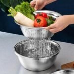 Multifunctional 3-in-1 Stainless Steel Basin – Vegetable Slicer & Strainer Included - Image 3