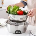 3Pcs Stainless Steel Drain Basket Kitchen Grater Multifunctional Vegetable Cutter Slicer Washing Filter Bowl With Drain Basin - Image 5