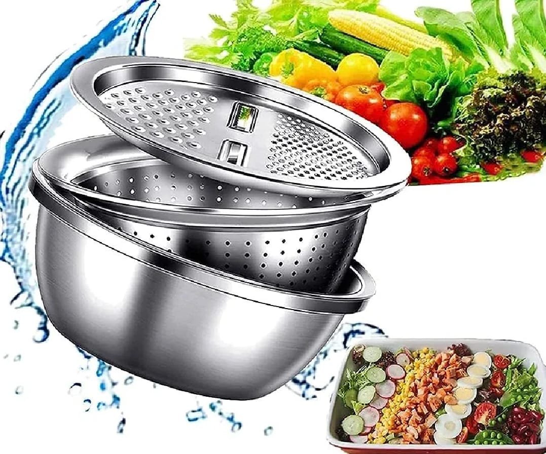 WhatsApp Image 2025-09-25 at 16.50.16_e6d7fb53 3Pcs Stainless Steel Drain Basket Kitchen Grater Multifunctional Vegetable Cutter Slicer Washing Filter Bowl With Drain Basin - Image 1